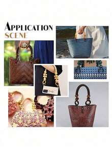 Crochet Bag Bottom With Beaded Strap, Oval PU Leather Bag Bottom Pad, Replaceable Strap, Suitable For DIY Custom Bags, Shoulder Bags, Wallets. The Set Includes 1 Oval Long Faux Leather Bag Bottom Pad And 2 Wooden Bead Replacement Straps; It Is The Perfect Set To Meet Your DIY Bag Needs. - Multicolor - View 5