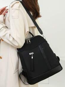 Fashionable Tassel Pendant Large Capacity Multi-Pocket Versatile Casual Travel Backpack For Women, Handheld