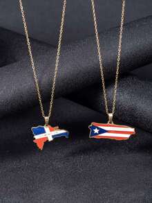 1pc Fashionable Map Pendant Necklace, South America Stainless Steel Drippy Jewelry, Dominican Republic, Puerto Rico, Uruguay, Paraguay, Rica, Ecuador, Panama, Haiti - Yellow Gold - View 1