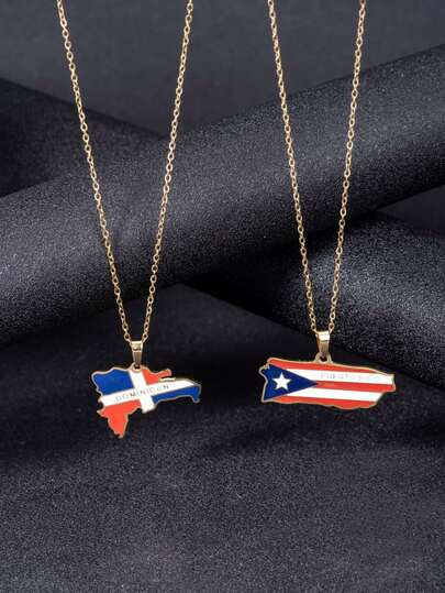 1pc Fashionable Map Pendant Necklace, South America Stainless Steel Drippy Jewelry, Dominican Republic, Puerto Rico, Uruguay, Paraguay, Rica, Ecuador, Panama, Haiti