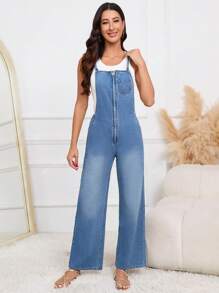 25 AW Automne Vêtements Femmes Salopette en jean décontractée à dos croisé et jambes larges avec bretelles réglables et grandes poches arrière, parfaite pour les vacances, les sorties et les tenues quotidiennes