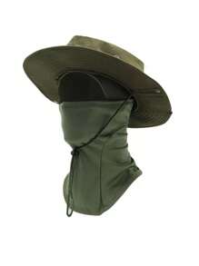 1pc Men's Spring/Summer Quick Dry Camouflage Wide Brim Bucket Hat Set, Casual Outdoor Cycling Hiking Camping Fishing Sun Protection Face Mask Drawstring Beanie Ski Masks