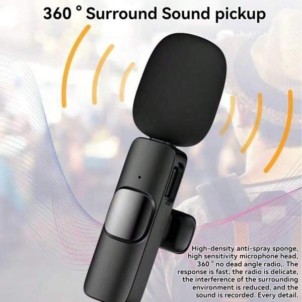 Professional Wireless Clip-On Lapel Microphone With Omnidirectional Condenser Mic, USB-C Connector For Smartphone, Android - Cordless Microphone For Interview, Video, Podcast