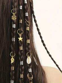 80PCS Golden Hair Accessories For Braids, Aluminum Dreadlocks, Dreadlocks Hair Accessory Sets, Metal Bracelets Dreadlocks, Braid Hair Jewelry, Hair Bands, For Decorating Women And Men's Hair ,Flat Claw Clip, Claw Clips, Clips For Hair, Hair Slide, Hair Claws