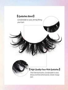 Asiteo 7对水润光泽假睫毛，仿貂毛材质，自然卷翘，浓密纤长，打造仙女猫眼妆容，适合节日、化装舞会等场合，可重复使用 - 尖尾漫畫款 - 查看 5