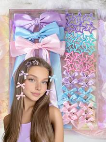 27 Stück/Set modisches Schleifen- und Stern-Haaraccessoire-Set, inklusive Stern-BB-Clips, verschiedene Größen von Schleifen-Haarclips in klassischem Schwarz, süßem Rosa und reinem Weiß - geeignet für Mädchen und Frauen, perfekt für Y2K-Alltagsoutfit, ein Muss für Modepioniere, Schulsachen, elegant, College, Winteroutfit für Frauen, Geschenke, Schleifen, niedlich, klassisch