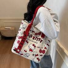 Sanrio Hello Kitty Bag Women's Large Capacity Tote Bag Travel Shoulder Handbag,Sanrio Hello Kitty Canvas Handbag, Cute KT Tote Shoulder Bag, Cartoon Versatile Tote Bag, Large Capacity Commuter Bag, Suitable For Travel, Back To School, Commuting