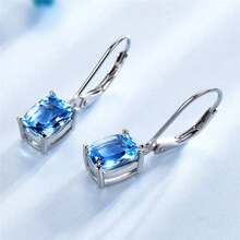 1 par de pendientes elegantes con colgante en forma de gota con circonita cúbica azul cuadrada, adecuados para uso diario y ocasiones de fiesta