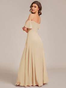 EVERPRETTY Elegant Off-Shoulder Champagne Chiffon Long Bridesmaid Dress, Suitable For Weddings And Graduation Ceremonies - Champagne - View 3