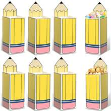 3pcs/6pcs/12pcs Pencil Shaped Candy Boxes Popcorn Box Pencil Gift Bags Snack Paper Containers For Graduation Back To S Chool Classroom Decoration