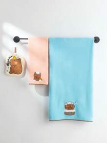 3-teiliges Set Capybara besticktes Koralle Handtuch Set: 1 Stück Badetuch 70*140cm, 1 Stück Handtuch 34*75cm, 1 Stück Gesichtstuch 21*24cm, weich & hautfreundlich für den Familienhaushalt, Rückkehr zur Schule, für den Schönheitssalon, Badezimmer Zuhause