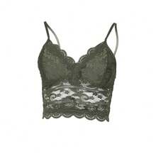 Women's Lace Crochet Cami Top Spaghetti Strap Crop Camisole Soft Casual Fit - Green - View 2
