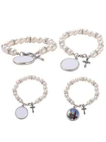 Pulseira personalizada com foto, Pulseira personalizada com foto redonda de pérolas, Pulseira colorida com foto redonda de pérolas, Ajustável, Presente de Natal vermelho da moda, Moda de outono, Casual, Minimalista