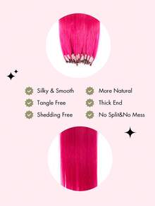50pcs Micro Ring Human Hair Extensions, Straight Hair, High Gloss, Suitable For Festival Performance Accessories, Summer Travel Essential - SPink - View 4