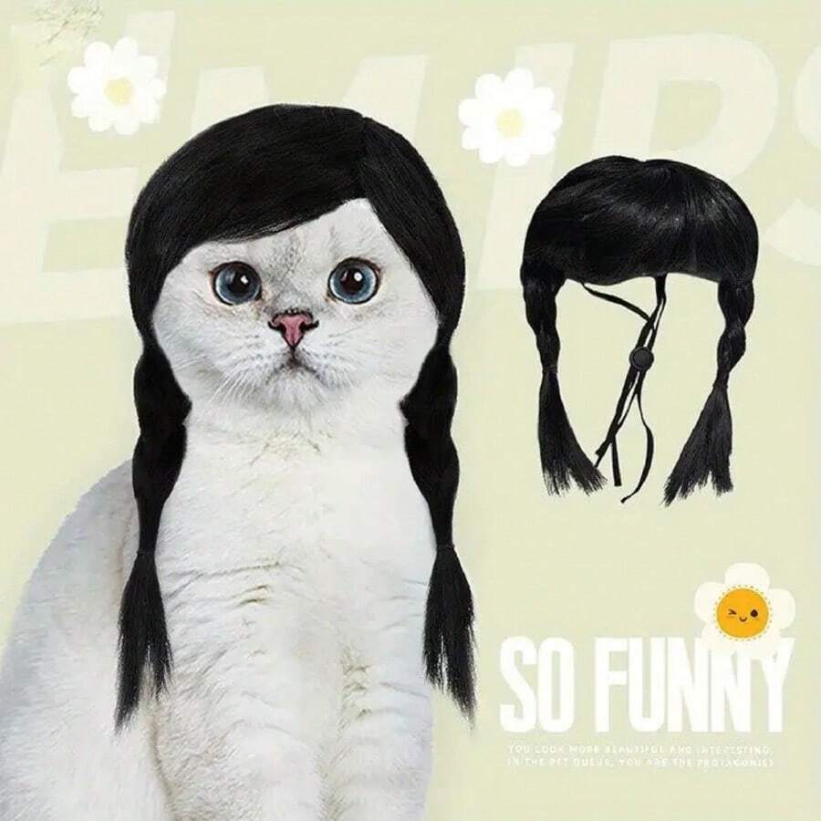 [ 宠物造型] 宠物夹式假发，猫狗毛发配件，生日派对，拍照道具，无痛夹子 + 透气蓬松材料（适用于贵宾犬、比熊犬），可爱的猫/狗夹式假发 - 易于使用，蓬松的黑色设计，非常适合服装和拍照，假发配件