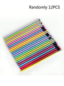 12pcs/Set Colored Pencils With Wooden Body, 7 Color Starry Sky Refills, Macaroon Color With Erasers, Metal Color Markers For Drawing, Suitable For Back To School, Study, Writing, Painting