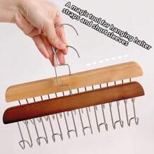1pc Sturdy Wooden Inner Wardrobe Hanger, Wooden Hanger With 8 Hooks, Foldable To Save Space, Wooden Clothing Storage Box, Suitable For Storing Bras, Ties, Vests, Strapless Bras And Scarves