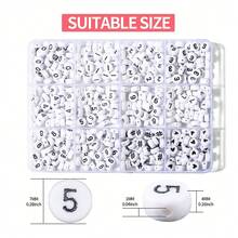 100 件 4*7 毫米亚克力白色底座黑色字母和数字珠子适用于 DIY 手链、项链制作 - 黑與白 - 查看 5