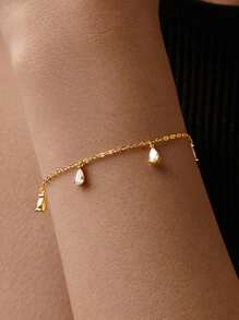 1pc 925 Sterling Silver Simple Teardrop CZ Pendant Bracelet, Gift Box, Suitable For Women, Valentine's Day Wear, Various Occasions, Jewelry Gift