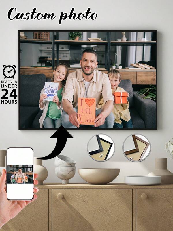 1 Pc, Framed, Custom Canvas Painting, Personalized Photo Poster, HD Printing, Preserving Memories, Father's Day Gift, Saving Beautiful Moments, Birthday Party, Anniversary, Unique Perfect Art Gift