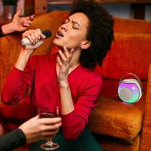 HITOZON Enceinte karaoké sans fil portable avec microphone sans fil, système d'enceintes stéréo HIFI KTV, enceinte sans fil avec lumières LED colorées RVB, voix modifiée, machine à karaoké pour l'extérieur, les sports, les voyages, le meilleur cadeau pour les fêtes à la maison et les anniversaires