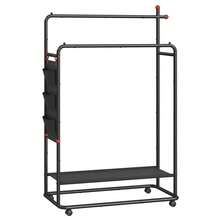 Porte-Manteau, Portant à Vêtement en Métal, avec Roulettes, 2 Barres de Suspension, Étagère de Rangement, Sac Latéral, Crochets en Forme d'Allumette,  Noir d'Encre - Noir - Voir 2