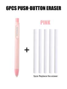 6pcs/Set Pen Shape Press Type Pencil Eraser Replaceable Core Sketching Painting Writing Erase Supplies Japanese Stationery(1 Pen Eraser+5 Eraser) School Supplies, Back To School
