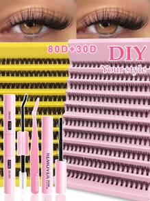 200PCS Fluffy Lash Clusters 30D, Individual Eyelash Thick Cluster Eyelash Extensions D Curl Lashes Clusters ,DIY Lash Extension Kit Set, Lashes Clusters 200Pcs/300Pcs/240Pcs/168Pcs Individual Lashes 8-16MM Wispy Cluster Lashes