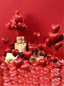 10pcs Wedding Room Decoration Balloons, Thick Double Layer Ruby Red Balloons For Marriage Proposal, Wedding Supplies