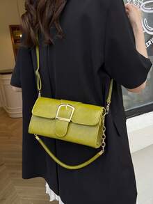 New Fashion Small Square Lock Closure Shoulder/Crossbody Bag Women Casual Commuter Underarm Versatile Handbag , Green - Olive Green - View 5