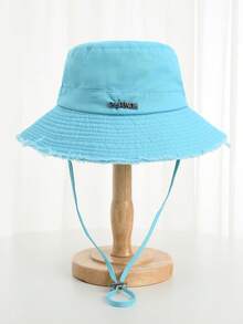 Korean Style Frayed Metal Letter Bucket Hat, Washed Vintage Rose Red Outdoor Hiking Sun Protection Cap For Women,Holiday,Travel - Hot Pink - View 7