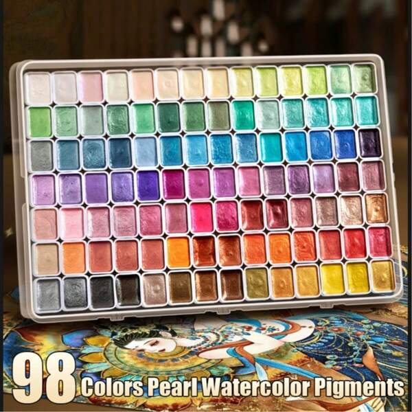 Ensemble de peinture à l'aquarelle de 98 couleurs - Set de peinture professionnel pour artistes, pigments unicolore dans un kit d'art portable, couleurs étoilées, léger, pour la peinture, le dessin, l'écriture, les bricolages DIY, cadeau parfait pour les artistes, les adultes et les professionnels, rentrée scolaire, fournitures scolaires