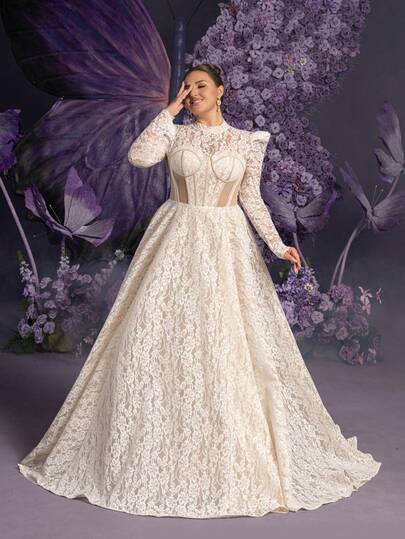Faeriesty Luxury Lace Bridal Gown, Vintage Style Wedding Dress With Puff Sleeves, Lace Appliques, Floor-Length Skirt, Showcasing Retro Elegance, Suitable For Banquets, Classic Church Weddings, And Luxury Photoshoots.