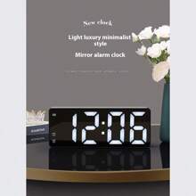 1 pieza Reloj despertador de espejo LED con pantalla digital, función de repetición, luz nocturna, reloj de escritorio electrónico USB para decoración del hogar, muebles, dormitorio, oficina, escritorio, regreso a clases, decoración de , decoración de dormitorio, decoración escolar, sorpresa escolar, útiles escolares