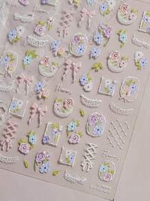 tomoni nailart Rhinestone Lace Swan Nail Stickers, Embellished With Rhinestones And Foil Stamping, Featuring Lace Garden & Vintage Garden Theme Nail Art Decals, Suitable For Party, Holiday DIY Nail Art Accessories