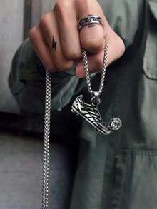 Stylish & Football Pendant Sport Necklace For Football Fans, Men's Stainless Steel Necklace, Punk, Hip Hop, Street Style - Silver - View 3