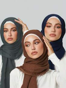 1 pieza Bufanda arrugada con flecos sencilla para mujeres, chal elegante y transpirable adecuado para uso diario