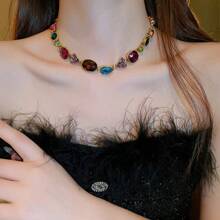 Andkiss Conjunto de 2 peças de acessórios exclusivos e elegantes para festa, conjunto de brincos e colar com pingente oval em formato de gota d'água