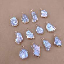 1pc Natural Freshwater Baroque Golden Edged Single Pearl Pendant, Asymmetrical Shape Flower Petal Pearl Pendant, Handmade DIY Jewelry Accessory, Suitable For Earrings, Necklaces Jewelry DIY Craft