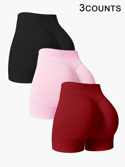 NcmRyu 3 piezas Pantalones cortos ajustados de mujer de unicolor para hacer ejercicio