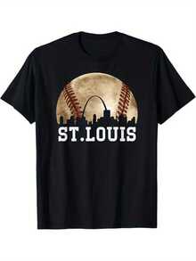 [100% Cotton City Skyline T-Shirt] St Louis Skyline City Vintage Baseball Lover T-Shirt, 100% Cotton, Halloween Chrismas Holiday Gifts For Men Women Family And Friends, S-XXXL, Black - màu đen - Xem 2