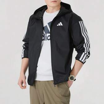 Men's Jacket 2025 New Sports Casual Basic Simple Fashion Three-Stripe Hooded Windbreaker Jacket IM7848