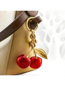 1 Cherry Cherry Car Keychain High-End Women's Bag Pendant Backpack Pendant, New Large Cherry Shaped Crystal Pendant Keychain, Shiny Cherry Keychain With Clip Pendant, Shiny Resin And Metal Materials, Suitable For Women's Wallets And Cherry Car Keychains