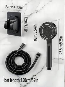 三件套高压淋浴喷头套装（喷头/软管/支架）：5种喷淋模式，强劲水流，家用浴室淋浴喷头，小巧硅胶喷嘴，高/低压调节，免钻孔壁挂式设计。返校季浴室配件 - 彩色 - 查看 6