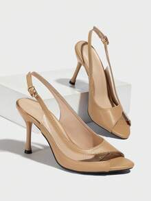 Women's Peep Toe High Heeled Sandals, Glass Strap Criss-Cross Decor, Elegant & Comfortable For Party, Meeting, Apricot - Apricot - View 5