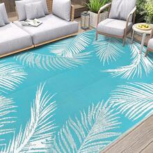 Waterproof Outdoor Rug 6x9, Reversible Plastic Straw Patio Camping Rug, Indoor Outdoor RV Mat Carpet For Deck, Camper, Porch, Balcony, Backyard, Picnic, Leaf Teal - Multicolor - View 7