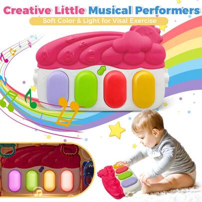 Baby Piano Mat With Mirror & Hanging Toys, 0+Infant Kick Piano Music Toy Mat With Soft Crawling Mat, Great For Child Emotion, Vision, Intelligence Development, Interaction Toy, Hearing, Parent-Child Bonding, Suitable For Christmas, Birthday, Halloween Gifts (Pink/Green)