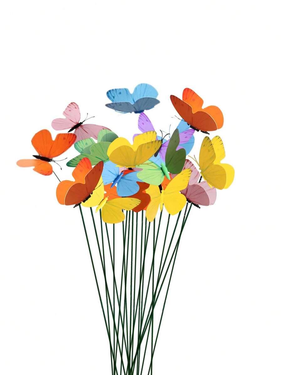 20 件 - 充满活力的发光 3D 蝴蝶花园桩 - 蝴蝶地桩适用于户外露台花盆、露台、花盆和盆景发光彩色装饰、园艺装扮 - 由耐用的聚氯乙烯制成，情人节现代家居装饰 - 彩色 - 查看 1