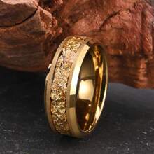 1 Pc 8MM Customized Matte Gold Tungsten Steel Ring - Luxury Gold Foil Accented, Elegant Wedding/Engagement Ring, Polished Surface, Comfortable Fit, Engraved Design, Anniversary Gift For Him!