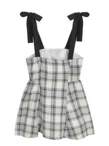 2025 春夏新款时尚女装格纹系带短款吊带连衣裙套装